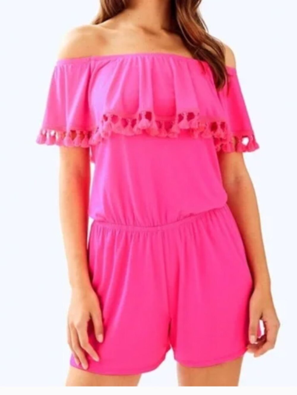 Lilly Pulitzer La Fortuna Romper Pink Cosmo XS Tassel NWT